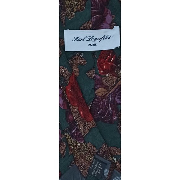 KARL LAGERFELD Green Floral Silk Tie ITALY 56"/ 3.7" EC - Picture 2 of 3